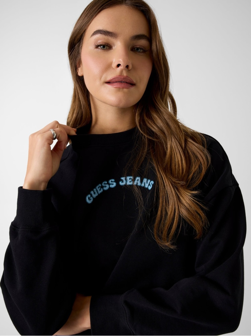 GUESS JEANS/(W)CROPPED Emb Sweat GUESS JEANS ゲス トップス スウェット・トレーナー ホワイト ブラック【送料無料】[ Fashion] 6,952円