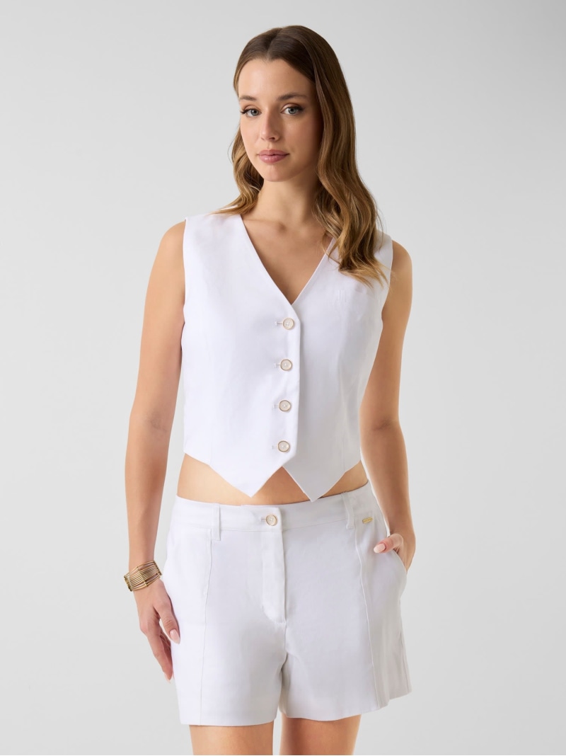 GUESS/(W)CARLA Linen Vest より良い GUESS ゲス トップス より良い・ジレ 白いこと【貨物輸送無料】[ Fashion]