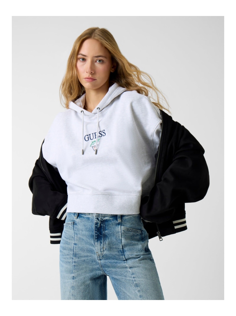GUESS JEANS パーカー (W)BAKER Cropped Hood GUESS JEANS ゲス トップス パーカー・フーディー ブラック グレー【送料無料】[ Fashion]