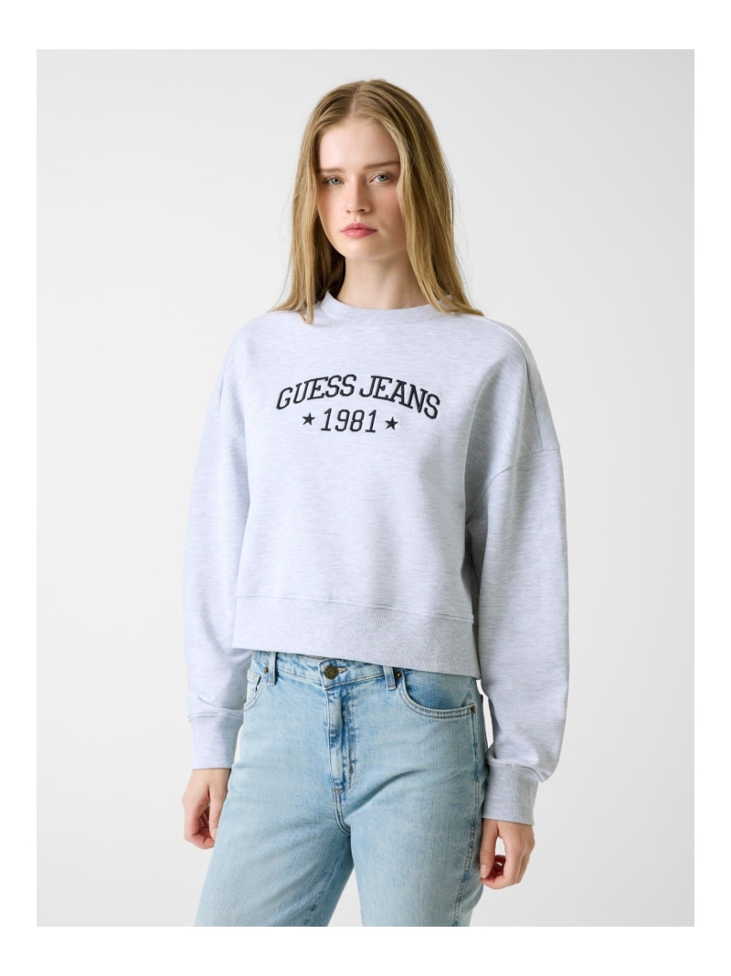 GUESS JEANS 汗水 (W)EMB Cropped Crew GUESS JEANS ゲス トップス スウェット・トレーナー 薄墨色【貨物輸送無料】[ Fashion]