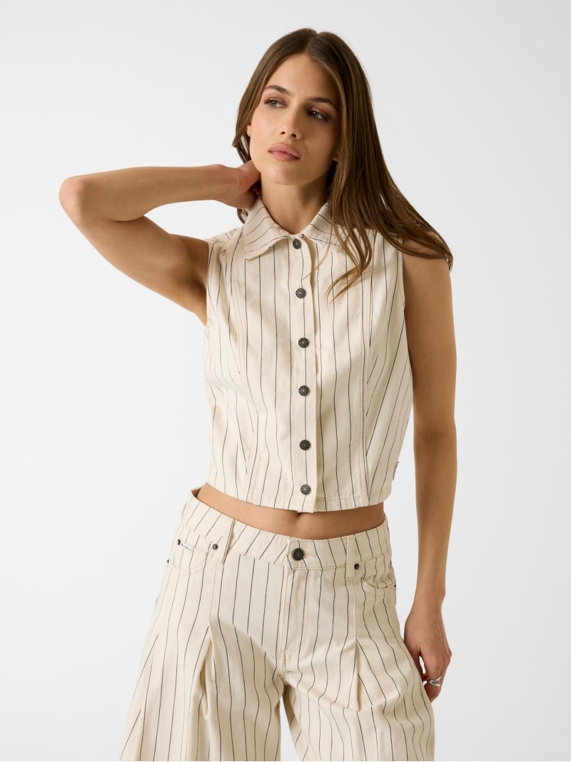 GUESS JEANS/(W)GUESS JEANS Cropped Top GUESS JEANS ゲス トップス ノースリーブ・貯蔵タンクいの一番 白いこと【貨物輸送無料】[ Fashion] トップス-タンクトップ