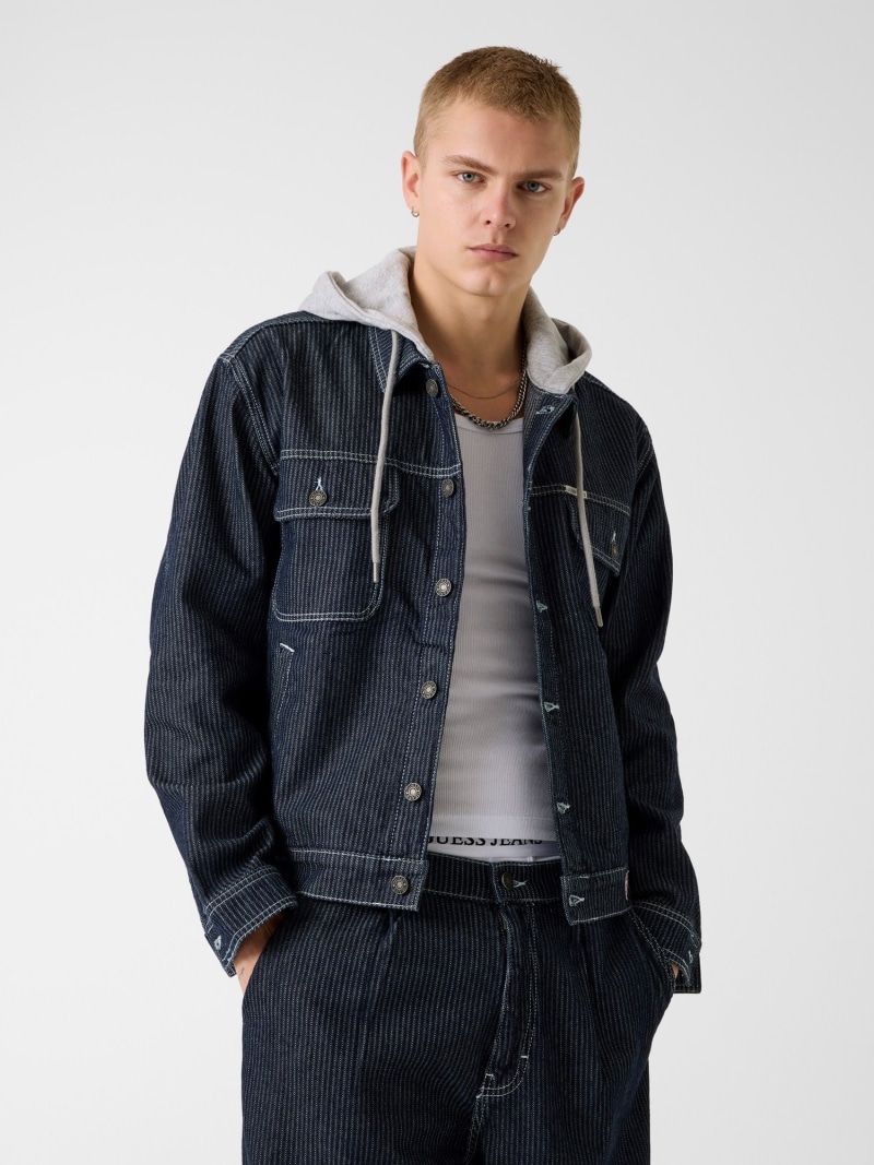 GUESS JEANS 上衣 (M)Cropped Trucker Jacket GUESS JEANS ゲス ジャケット・アウター カバーオール・ワークジャケット 米国海軍【貨物輸送無料】[ Fashion]