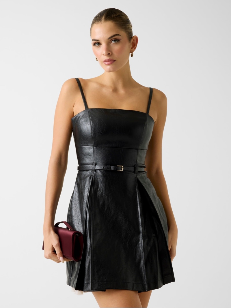 GUESS ミニワンピース (W)SL Fransiska Pu Dress GUESS ゲス ワンピース・ドレス ワンピース ブラック【送料無料】[ Fashion]