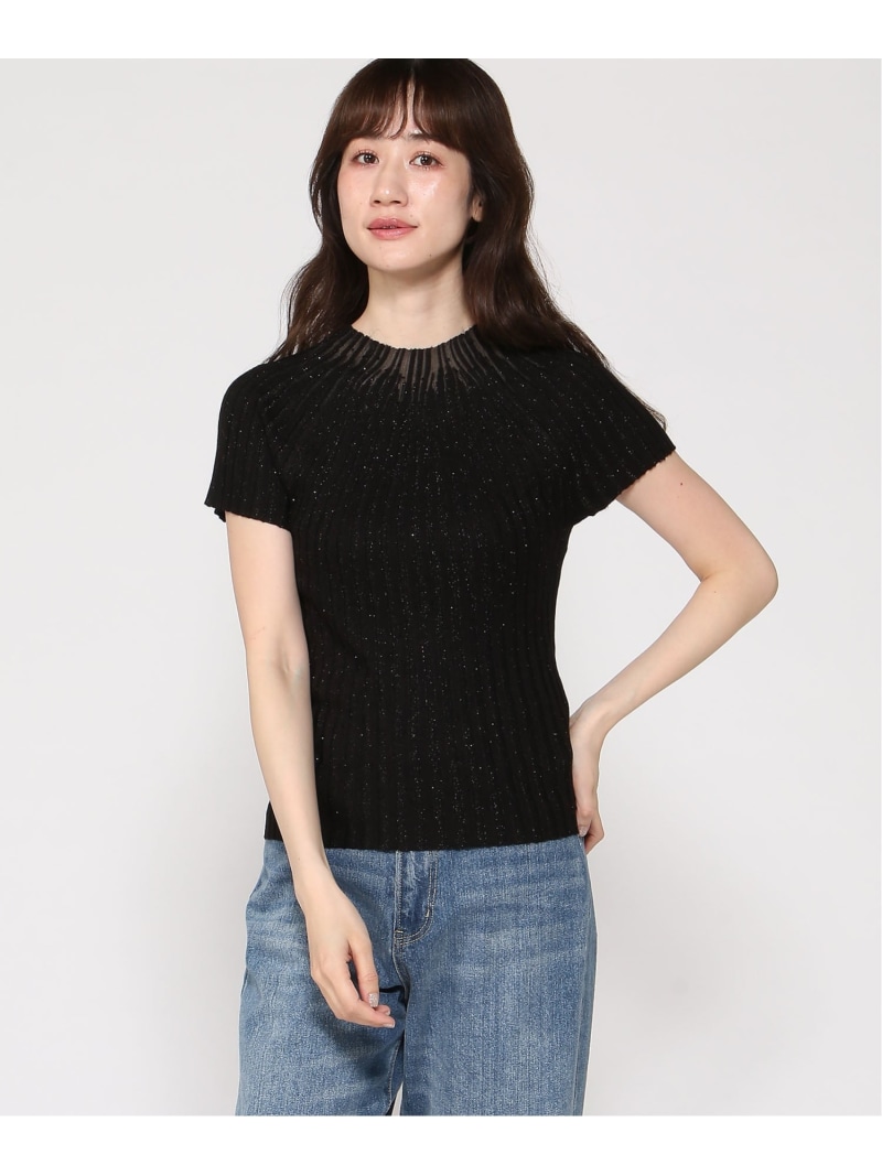 GUESS/(W)PERILLA Sheer Yoke Top 編み物 半袖 GUESS ゲス トップス 編み物 黒いこと 青色【貨物輸送無料】[ Fashion]