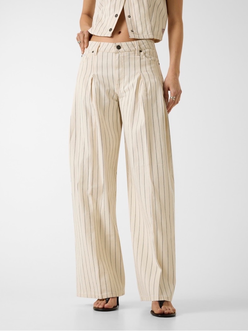 GUESS JEANS/(W)G12 Pleated Wide Leg ズボン下 広広としたズボン下 GUESS JEANS ゲス ズボン下 余分の物のズボン下 白いこと【貨物輸送無料】[ Fashion]