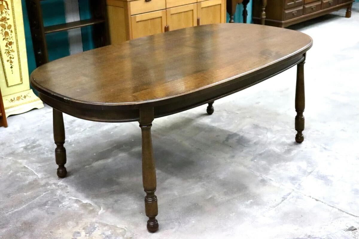 【中古】GMIK271 西洋 イギリス アンティーク ダイニングテーブル 食卓テーブル オーク無垢材 ヴィンテージ クラシック オーバル ネザーランス ブラウン 【中古家具】｜Guide-Maker店
