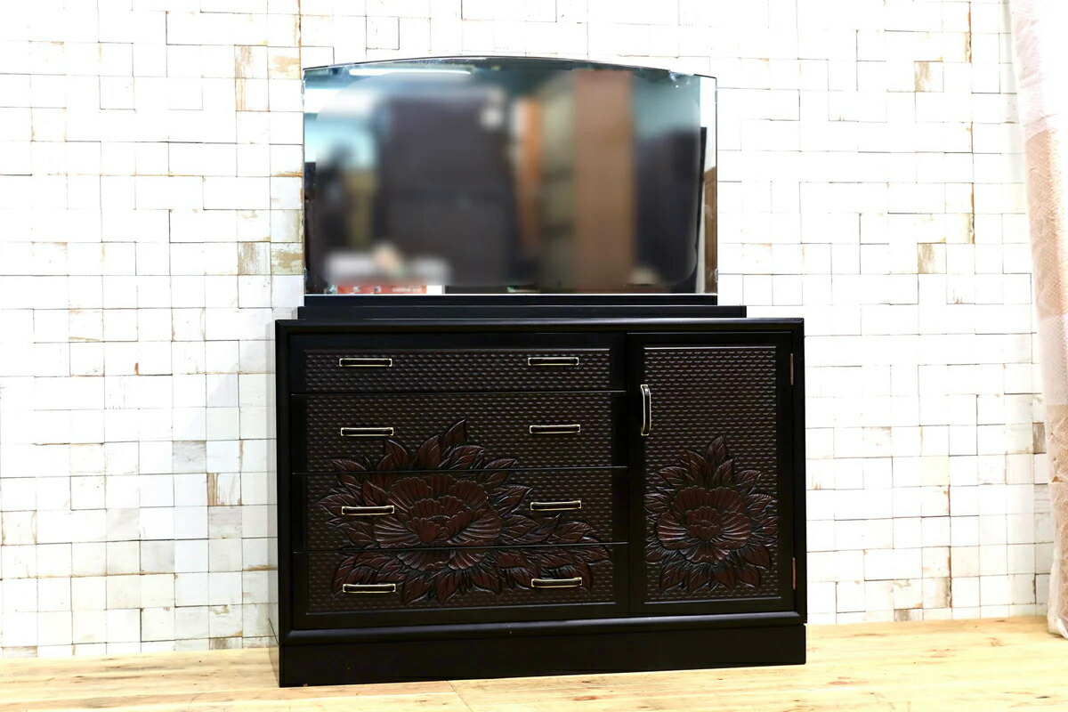 【中古】GMIS176 鎌倉彫 ドレッシングチェスト ドレッサー サイドボード リビングボード 整理箪笥 和モダン レトロ アンティーク 家具【中古家具】|Guide-Maker店