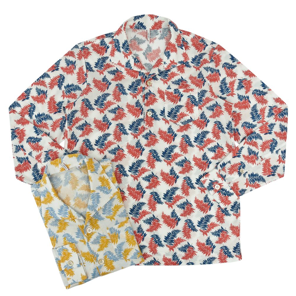 【40%OFF】Glanshirt（グランシャツ） ウォッシュドリーフプリントイタリアンカラープルオーバーシャツTYLER-G6935 11051002091