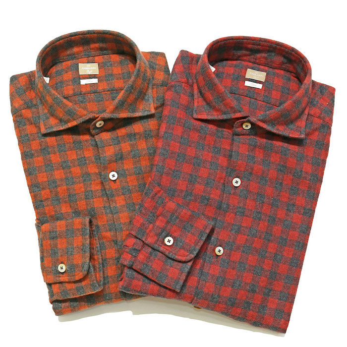 【40%OFF】ALESSANDRO GHERARDI(アレッサンドロゲラルディ) コットン ライトネル ブロックチェック ワイドカラーシャツ 31052002068