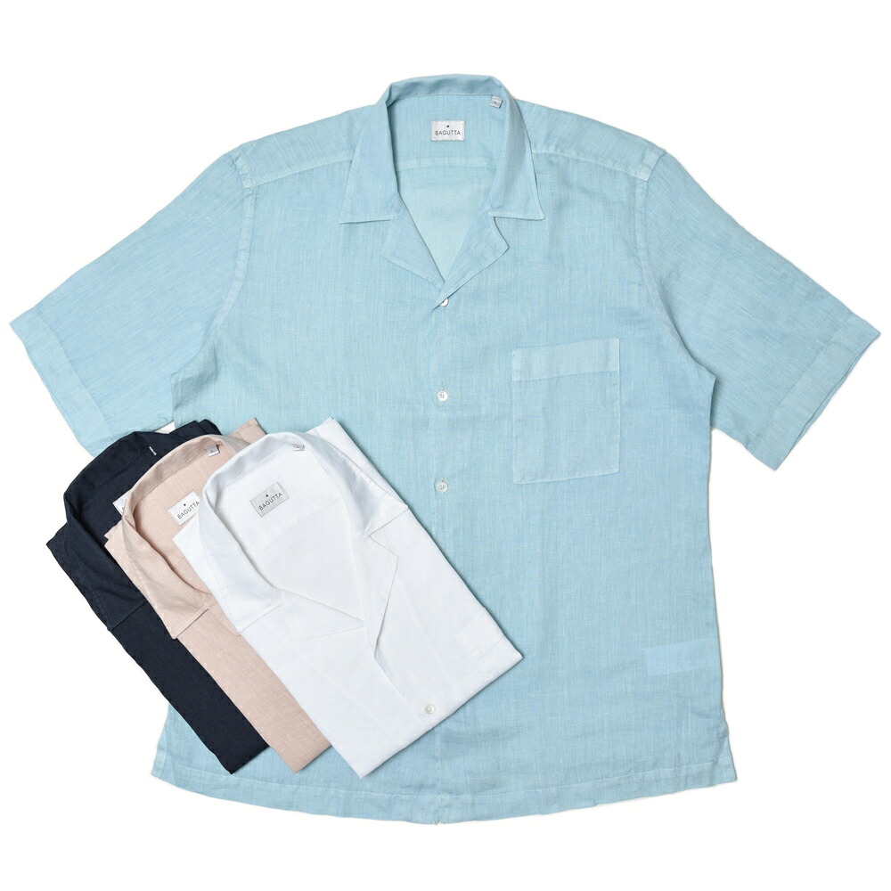【SALE52%OFF】BAGUTTA（バグッタ）ウォッシュドリネンS/Sオープンカラーシャツ NEW MAUI EMT/11028 11041000054｜guji outlet
