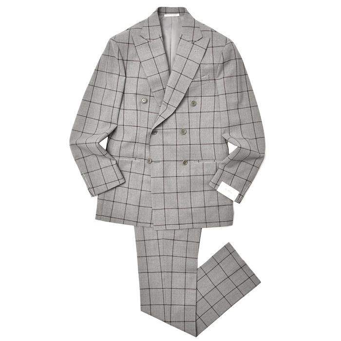 【40%OFF】De Petrillo（デ ペトリロ）CERRUTI ナチュラルストレッチウールウインドーペーン6B1プリーツダブルスーツ NAPOLI/SORRENTO/ZS 082F/220 17181008082