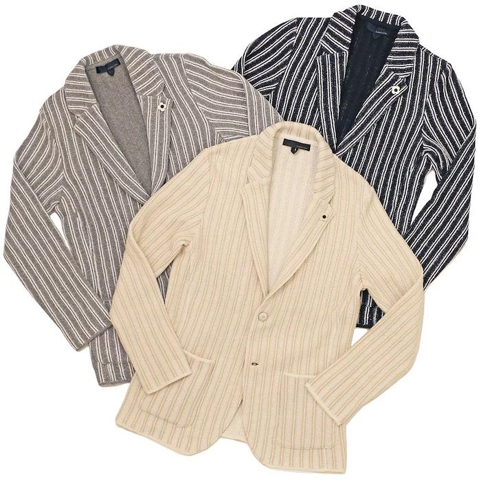【40%OFF】LARDINI(ラルディーニ)コットン ナイロン パイル ストライプ シングル2Bニットジャケット 37071001022|guji outlet