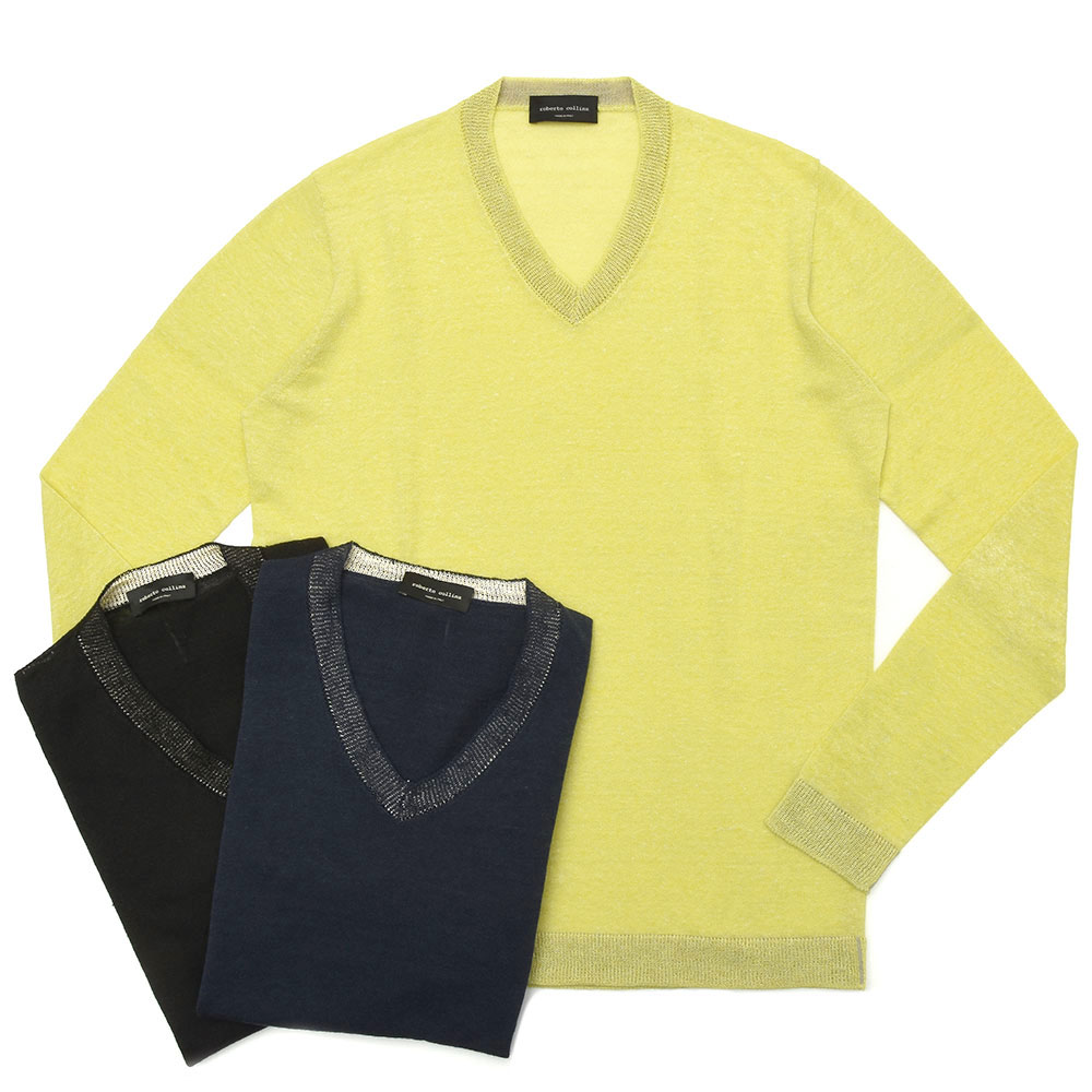 【40%OFF】roberto collina（ロベルト コリーナ） ハイゲージリネンナイロンVネックニット RA42002 16091003025