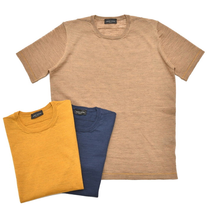 【40%OFF】roberto collina（ロベルト コリーナ）ハイゲージリネンポリエステルS/Sクルーネックニット RV16021 46081001025 ブラウン-ネイビー