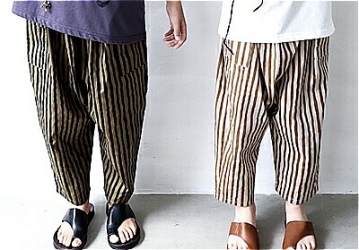 ☆2026春夏【michirico/ミチリコ】 【MR26SS-25】Hand stripe sarouel pants(ハンドストライプ サルエルパンツ) ボトム/パンツ/ストライプ/レディース
