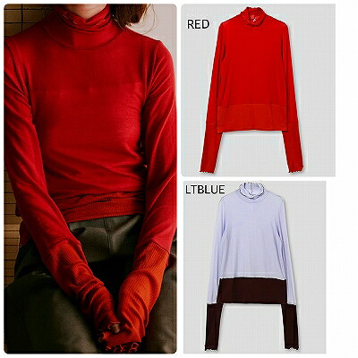 □秋冬【WHYTO./ホワイト】 【WHT25FCS4007 】cashmere silk color block turtle [カシミヤシルクカラーブロックタートル] トップス/タートルニット/レディース