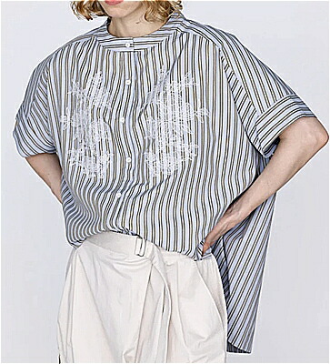 □春夏【KELEN/ケレン】 【LKL26HBL2282】LACIEL フラワーレース刺繍ストライプブラウス トップス/シャツ/半袖/刺繍/レディース