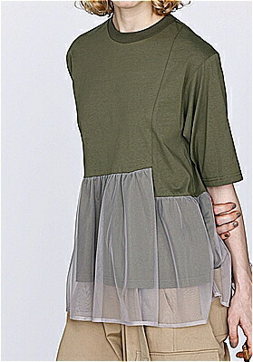 □春夏【KELEN/ケレン】【LKL26HCS2023】TETTO アシンメトリー異素材コンビトップストップス/プルオーバー/半袖/レディース|Gum.Gum.