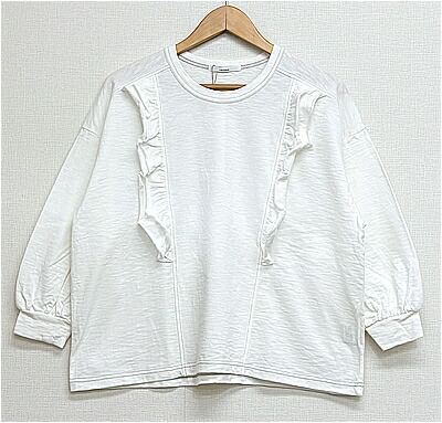 □春夏【LAITERIE/花の冠トリー】【LC26109】オーガニックビンテージ 8分袖フリルプルオーバートップス/長袖/ティーシャツ/レディース