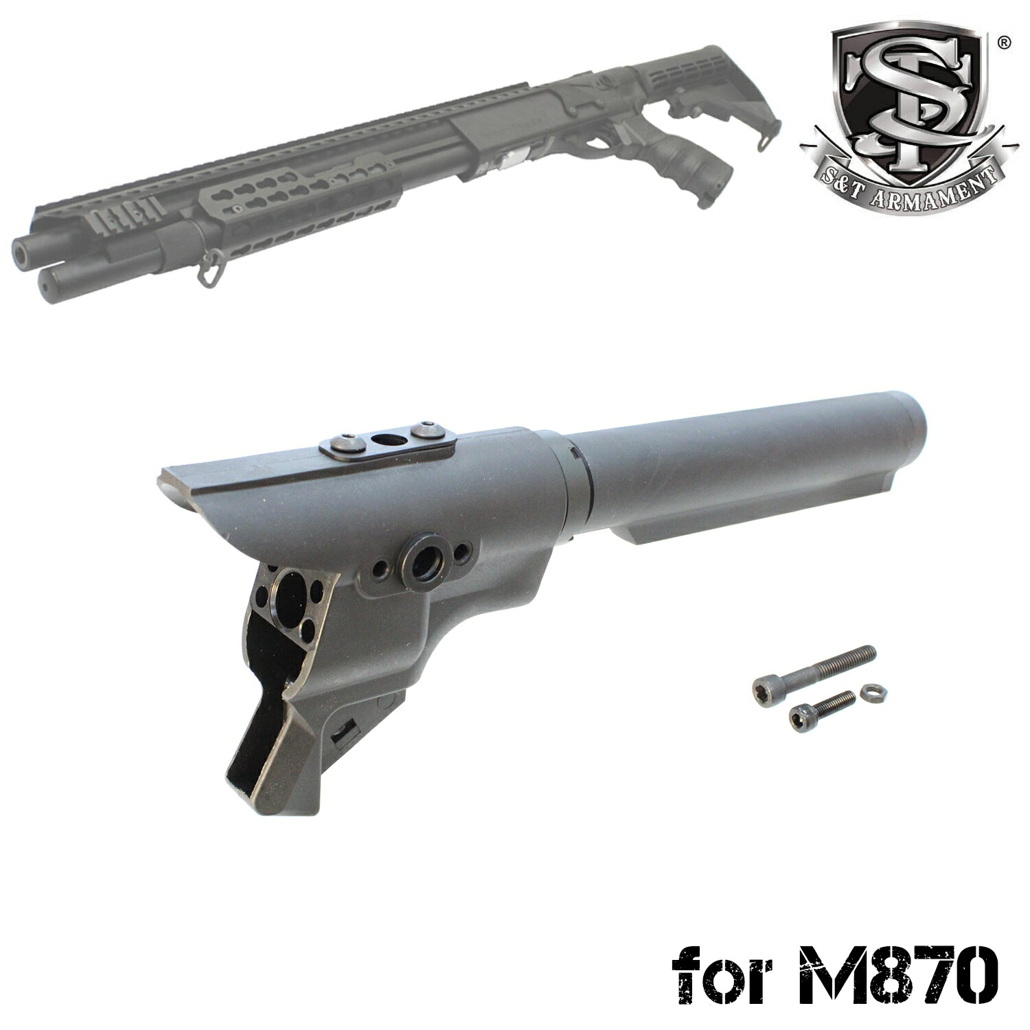 楽天市場】S&T M870 ストックパイプ付 M4グリップアダプター BK