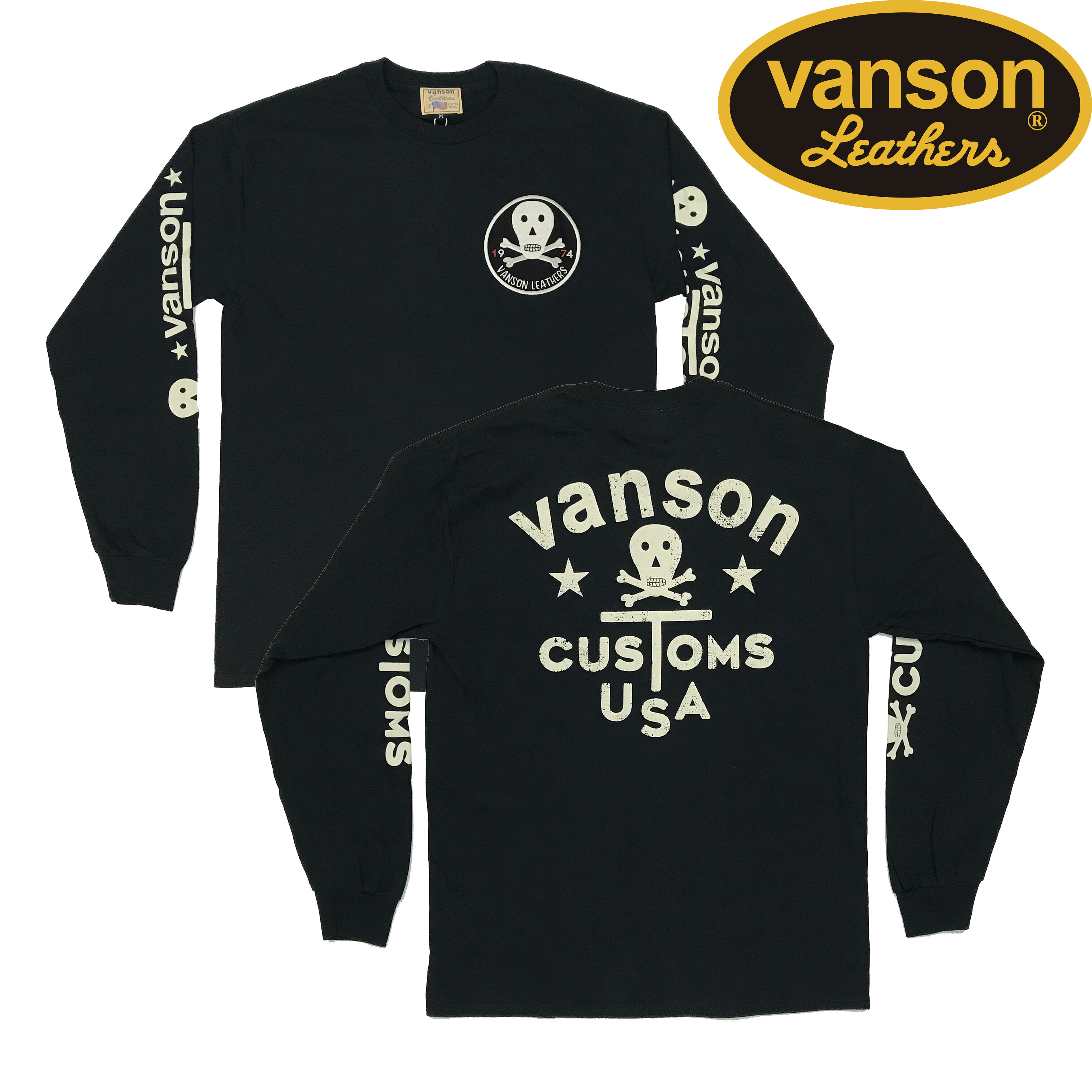 【 無骨に決める VANSON スタイル / black (3サイズ) 】 ロン t バンソン CUSTOM USA VANSON Tシャツ バンソン 長袖シャツ 服 長袖tシャツ バンソン tシャツ 秋冬 ロンt アメカジ ロンTシャツ バイカー ロング t シャツ ロンT 6オンス 長そでTシャツ 綿100 メンズ 884v182