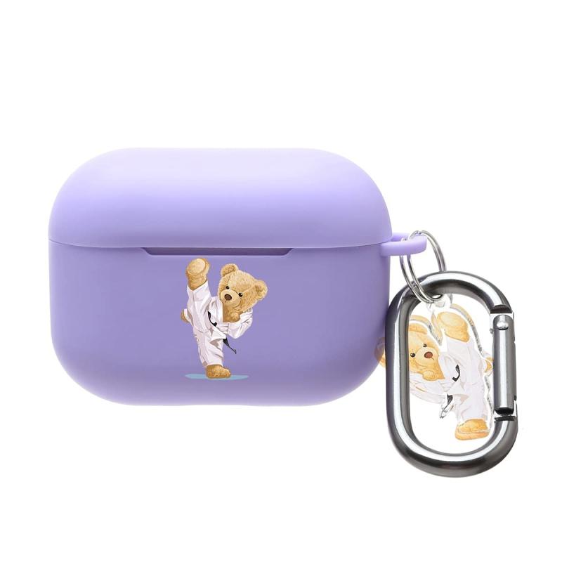ONLYOU Airpods pro 用 ケース おしゃれ 韓国 Airpods pro2 ケース かわいい TPU 柔道 くま クマ bear デザイン エアーポッズ プロ カバー お揃い イヤホンケース カラビナ フック チャーム (AirpodsP画像