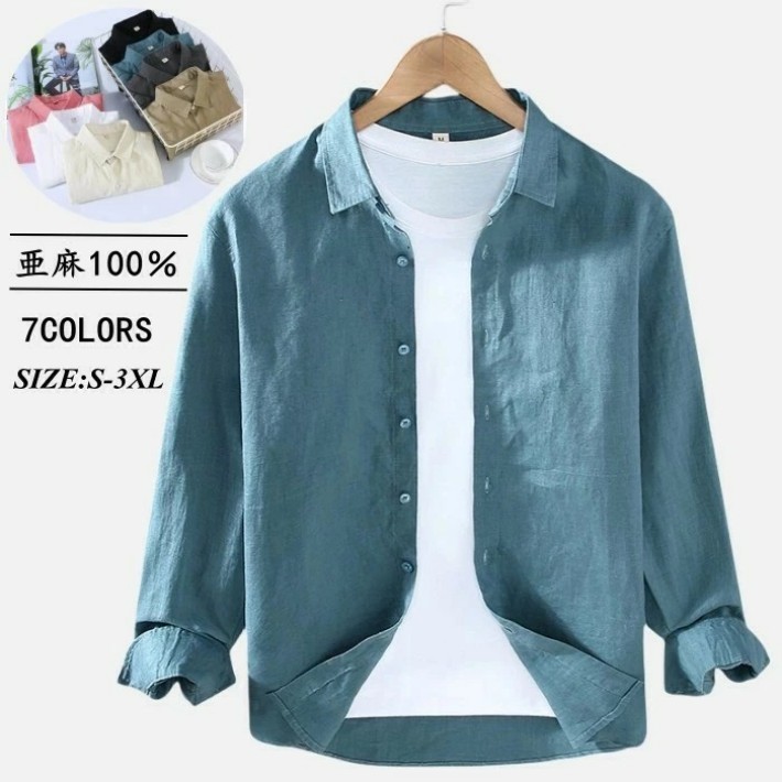 シャツ 長袖シャツ リネンシャツ メンズシャツ 亜麻100% 開襟 カジュアルシャツ shirt 無地 シャツジャケット 薄地 普段着 トップス 麻シャツ 春秋物 新品 涼しい 軽くて通気性 S-3XL