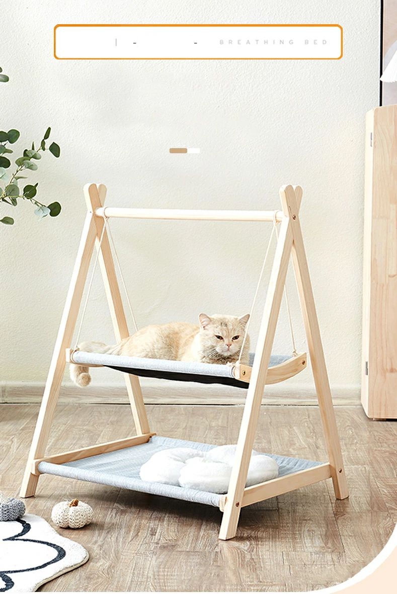 キャット ハンモック ブランコ 猫ベッド 猫ハンモック 猫 ベッド キャットベッド ペットベッド 天然木 木製 ねこ ネコ ベッド ハウス お昼寝 小型犬 洗える 丈夫 オールシーズン 耐荷重 ペット用品 猫用品 二層 多頭飼い 耐荷重 取り外し洗い