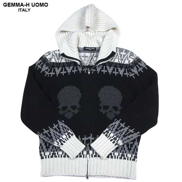 ジャンマアッカウォモ GEMMA-HUOMO メンズ アウター パーカー ジップアップパーカー ジャガード編み スカル ダブルジップ ブラック/ホワイト umt cow T104 4_BLACK/WHITE 13A (R65800)【送料無料】【smtb-TK】｜ガッツ ブランドショップ 42,770円