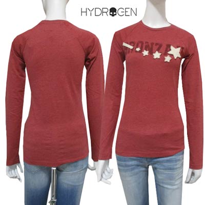 ハイドロゲン HYDROGEN レディース トップス カットソー ロンT BRONZAJIプリントスターロゴ入りクルーネックロングスリーブTシャツ レッド 赤 139004 ROSSO/MELANGE 757 13A （R18900)｜ガッツ ブランドショップ 13,797円
