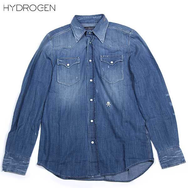 ハイドロゲン HYDROGEN メンズ トップス シャツ 長袖 ヴィンテージ加工スカルロゴ刺繍デニムシャツ ウォッシュドブルー 130450 DENIM (R39900)【送料無料】【smtb-TK】｜ガッツ ブランドショップ 28,329円
