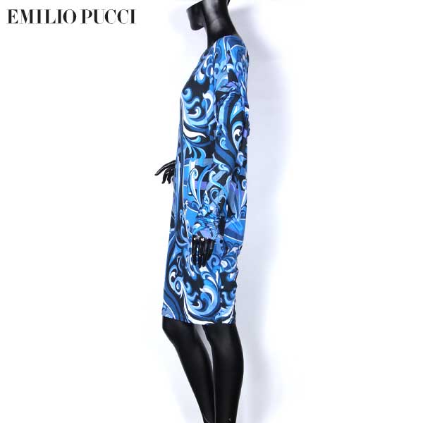 エミリオプッチ Emilio Pucci レディース ワンピース ドレス 長袖ワンピース プッチ柄 総柄マルチプリントミドル丈長袖ワンピース ブルー 青 36wg21 009 13a R 送料無料 Smtb Tk Cgco Org