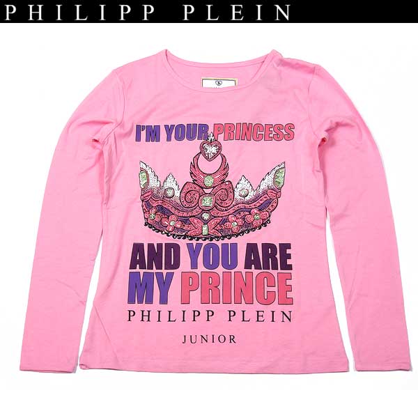 フィリッププレイン PHILIPP PLEIN レディース キッズ 子供服 ロゴ ラインストーロゴプリント付ロングTシャツ ピンク KG622002 03 13A (R40900)【送料無料】【smtb-TK】｜ガッツ ブランドショップ
