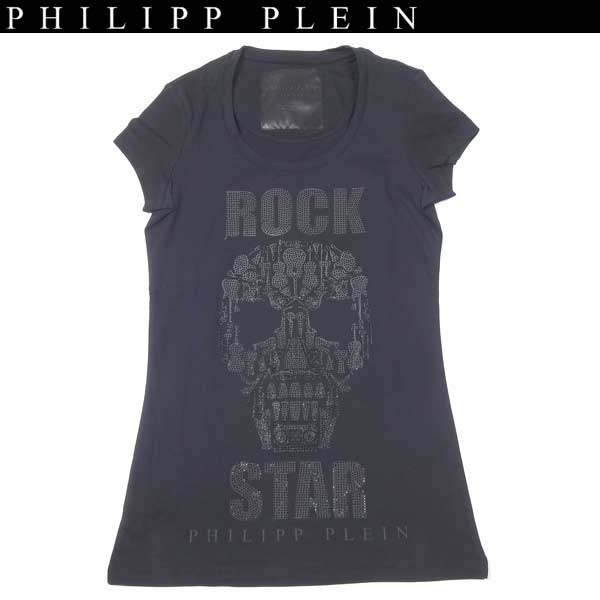 フィリッププレイン PHILIPP PLEIN レディース Tシャツ 半袖 トップス PHILIPP PLEINロゴ・ラインストーン付きスカル/ROCK STAR入りカットソー ブラック CW340116 02 13A (R55800)【送料無料】【smtb-TK】|ガッツ ブランドショップ