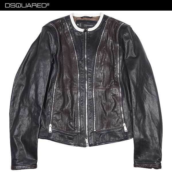 新品◆ DSQUARED2◆ラムレザー パディングシングルライダース サイズ50 ラムレザー - シングルライダースジャケット | realwords/dualvoice