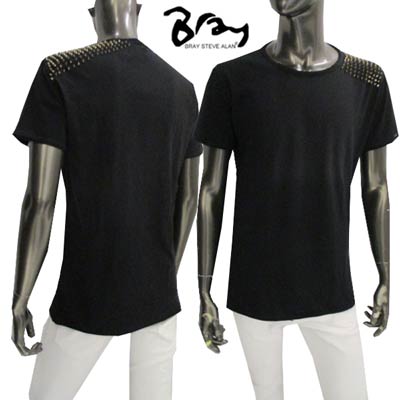 ブレイスティーブアラン BRAY STEVE ALAN メンズ Tシャツ 半袖 トップス ショルダー部分スタッズ入りコットンTシャツ ブラック 14R6014 01 GT14S (R32800) 【送料無料】【smtb-TK】|ガッツ ブランドショップ