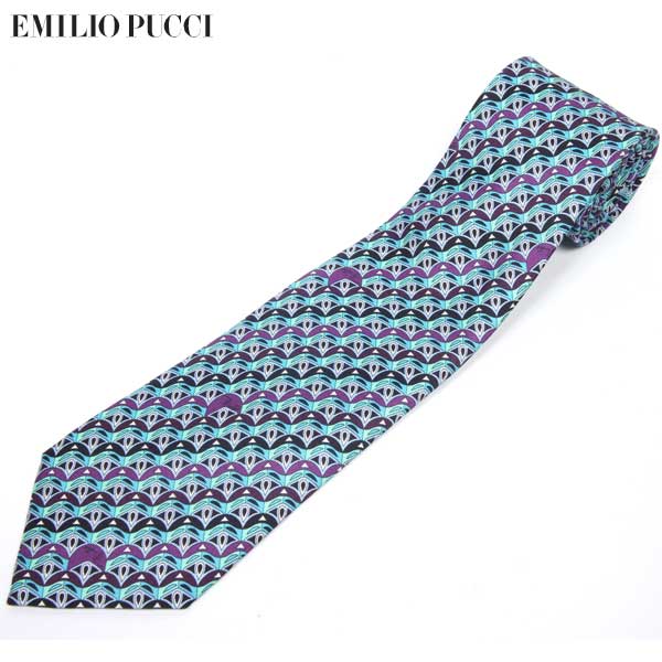 エミリオ プッチ Emilio Pucci メンズ 小物 タイ プッチ柄 幾何学学飾り付けマルチプリントネクタイ 青色/パープル YA14S (R19440)【貨物輸送無料】【smtb-TK】 スーツ用ファッション小物-ネクタイ