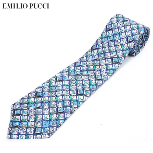 エミリオ プッチ Emilio Pucci メンズ  小物 タイ プッチ柄 幾何学学飾り付けマルチプリントネクタイ 青色 青 PUCCI-TI-10 YA14S (R19440)【貨物輸送無料】【smtb-TK】 バッグ・小物・ブランド雑貨-スーツ用ファッション小物