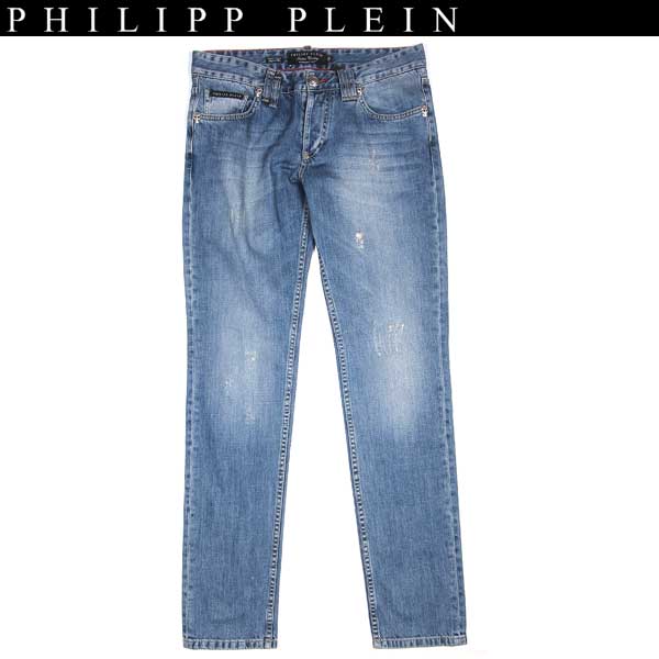 フィリッププレイン PHILIPP PLEIN メンズ ボトムス デニムパンツ ジーンズ クラッシュ加工・ロゴ入りストレートデニムパンツ ブルー 色違い(グレー)あり "city cowboy" HM591104 07SB 14S (R89900)【送料無料】【smtb-TK】|ガッツ ブランドショップ