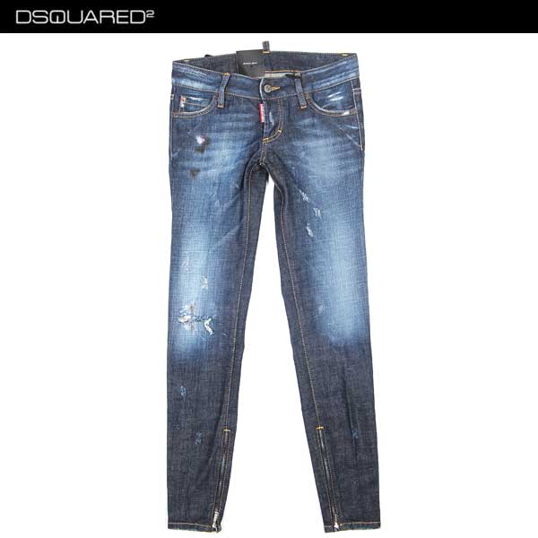 ディースクエアード DSQUARED2 レディース パンツ ボトムス デニム ロゴ クラッシュ加工・バックポケットジップ・裾ジップ付スキニーデニム S75LA0536 S30144 470 14A (R67600)【送料無料】【smtb-TK】｜ガッツ ブランドショップ