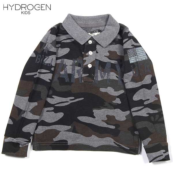 ハイドロゲン HYDROGEN キッズ トップス インナー 長袖ポロシャツ ミリタリーワッペンプリント BRONZAJI ARMYプリント長袖ポロシャツ グレーカモフラージュ柄 15B030 035 (R13820) DB14A【送料無料】【smtb-TK】