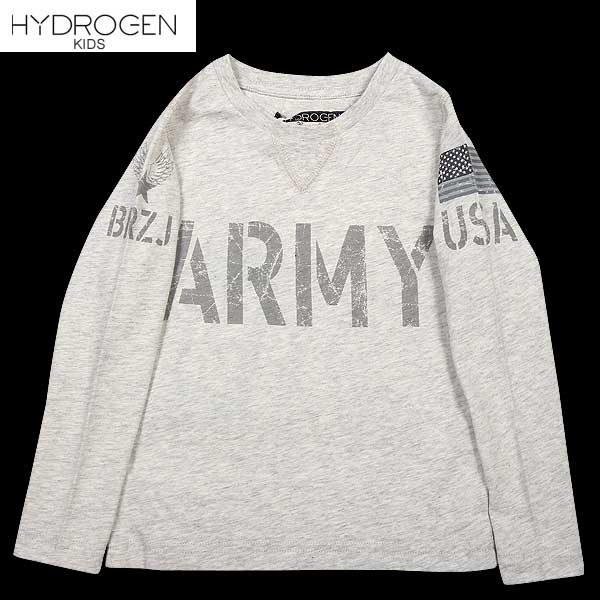 ハイドロ遺伝因子 HYDROGEN キッズ トップス 肌付き ロングプルオーバー Vガゼット ミリタリーワッペンプリント BRONZAJI ARMY刷り上げるロングプルオーバー 薄墨色 薄墨色 15B026 015 DB14A (R11230)【貨物輸送無料】【smtb-TK】