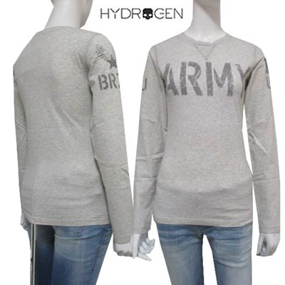 ハイドロ遺伝因子 HYDROGEN レディース トップス ロンT 長袖 BRONZAJI/ARMY/USA少尉入り口・入口綿織物ロングティーシャツ 薄墨色 色くい違い(合鴨柄/黒いこと)あり 159022 015 DB14A (R16420)【smtb-TK】 レディースファッション-Tシャツ・カットソー