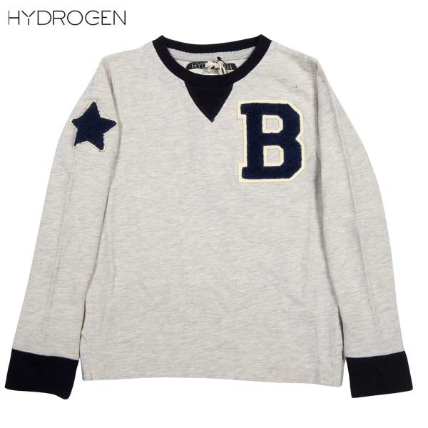 ハイドロ遺伝因子 HYDROGEN キッズ 赤ちゃん服 トップス 肌付き プルオーバー Ｖガゼット バイ色合い マルチワッペンクルーネックロングプルオーバー 薄墨色 薄墨色 15B010 015 14A (R11230)【貨物輸送無料】【smtb-TK】