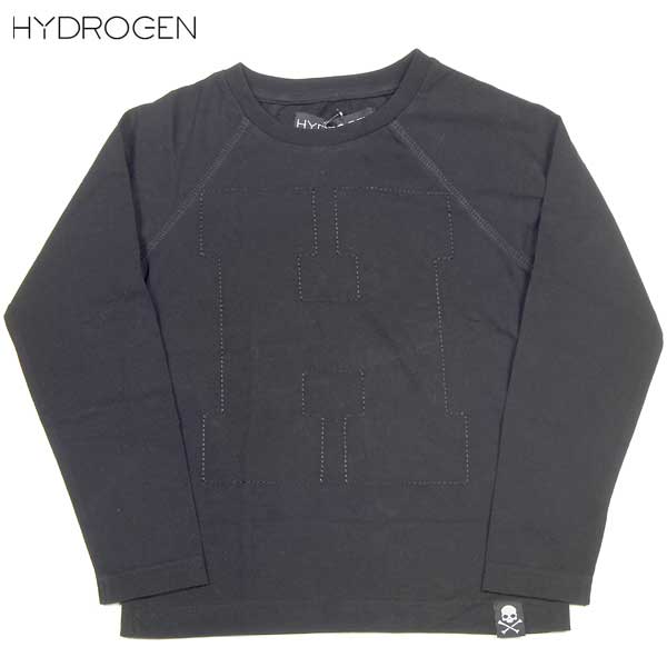 ハイドロゲン HYDROGEN キッズ 子供服 トップス ロングTシャツ 刺繍Hロゴ入りラグランスリーブロングTシャツ ブラック 黒 156030 007 (R11230) 14A【送料無料】【smtb-TK】