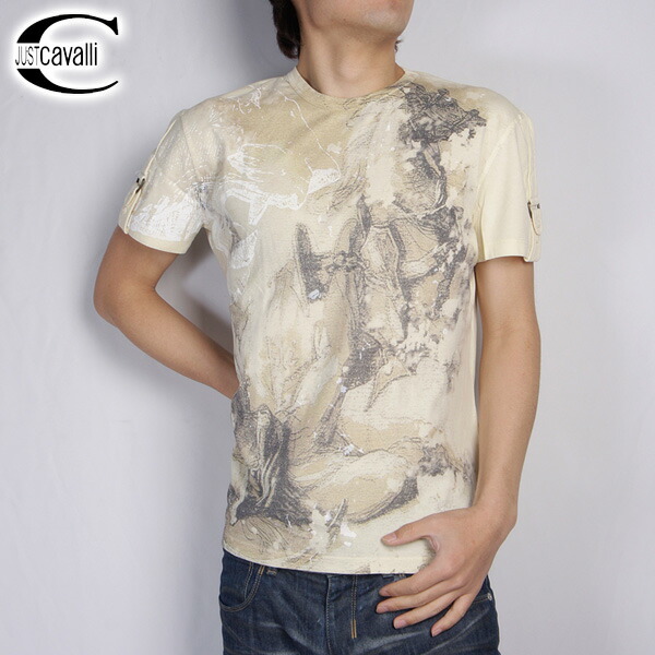 ジャストカバリ JUST Cavalli 大理石模様 半袖 Tシャツ RO2779-82644 ベージュ 【送料無料】【smtb-TK】｜ガッツ ブランドショップ