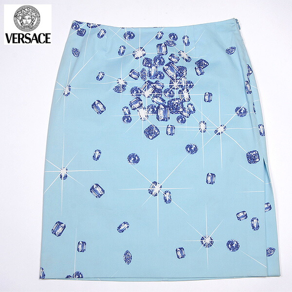 ヴェルサーチジーンズ VERSACE JEANS レディース ショート丈 スカート ジュエリープリント ライトブルー FV7392 22079 005 (R29800)【送料無料】【smtb-TK】