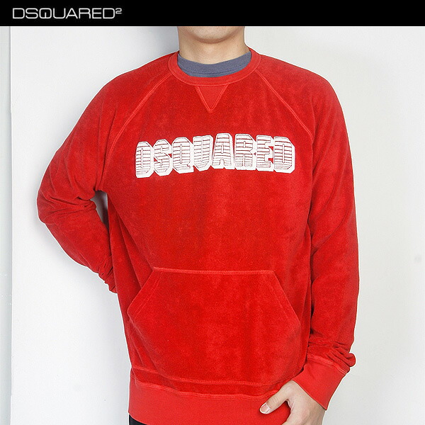 ディースクエアード DSQUARED2 メンズ クルーネック パイル地 長袖トレーナー 74GP232-20727-040 レッド赤 【送料無料】【smtb-TK】
