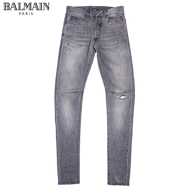 BALMAIN ダークグレー デニム BALMAIN(バルマン) バイカーデニムパンツW5HT551C710