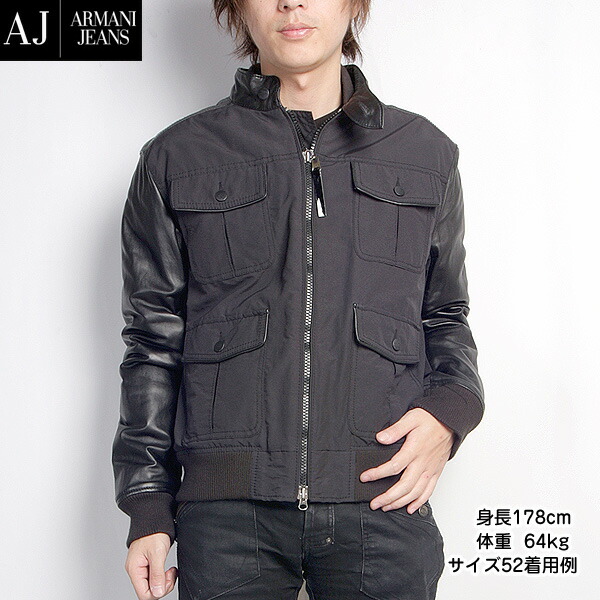 【楽天市場】【完売】アルマーニジーンズ ARMANI JEANS メンズ アウター ジャケット レザージャケット スリーブ部分レザー切り替え・コットン×レザーコンビジャケット ブラック 黒